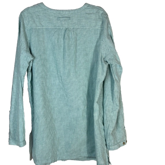 Duluth Trading Co Dress Cover up Hemp Cotton 1/2 Button Up Tunic L Green Stripes - Picture 5 of 6